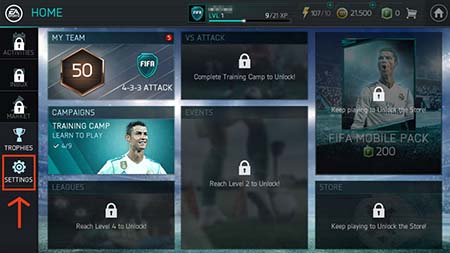 FIFA Mobile Settings Screen FIFA Mobile Settings Screen